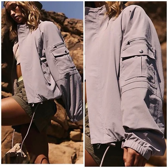Free People Movement Lightweight Utility Jacket Women’s L Gray Lavender Zip Up - Picture 7 of 15